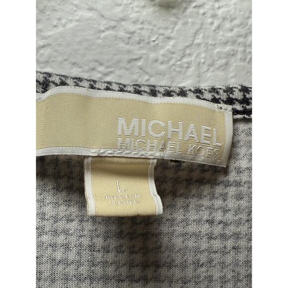 Michael Kors Peplum Top Womens Large Black White Houndstooth Check Long Sleeve - Picture 3 of 6
